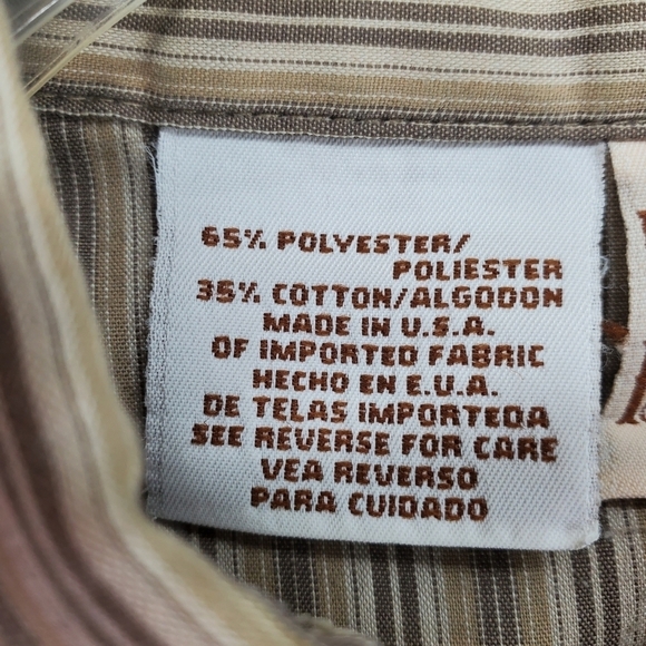 Vtg Western Frontier SS Pearl Shirt Men L Beige Gray Striped 2-Pkts USA Made 90s - Picture 7 of 10